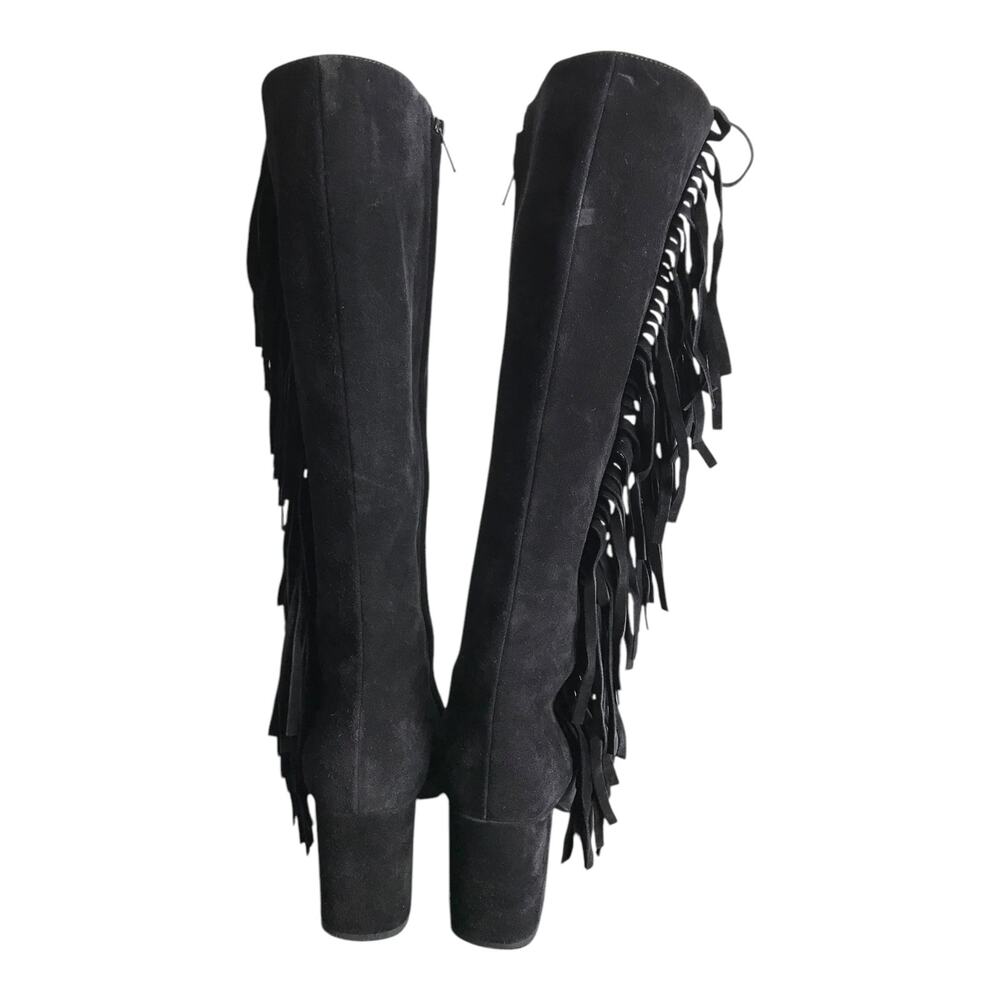 Saint Laurent Paris Black Suede Fringe Knee High Block‎ Heel Boots 40 YSL - Picture 6 of 8